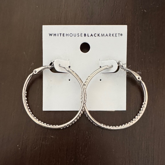 Silver with CZ Diamond Hoop Earrings - Picture 2 of 5